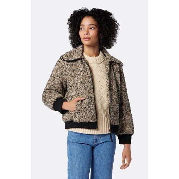 Joie Size S Reille Cotton Wool Blend Bomber Jacket Tweed Caviar Tan - Picture 2 of 11